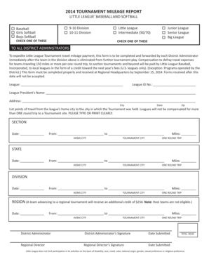 2014 Little League Tournament Mileage Report