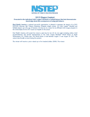 2013 NSTEP Slogan Contest Entry Form