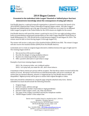 2014 NSTEP Slogan Contest Entry Form