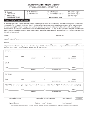 2014 Little League Tournament Mileage Report