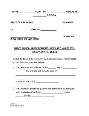 Arkansas Order to Seal Misdemeanors