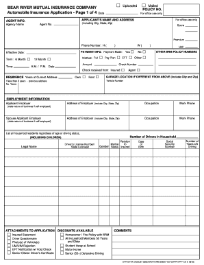 Bear River Mutual Automobile Insurance Application