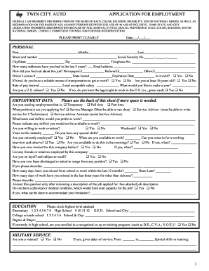 Twin City Auto Employment Application