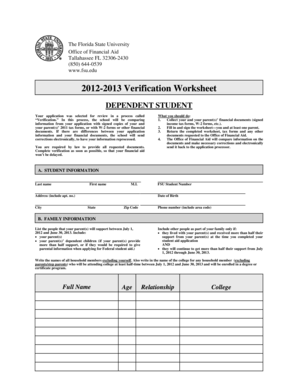 2012-2013 Verification Worksheet