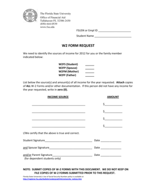 Florida State University W2 Form Request