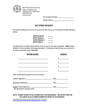 Florida State University W2 Form Request