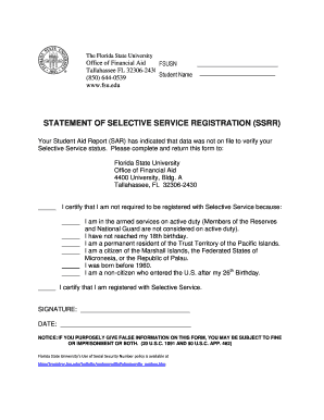 Florida State University Selective Service Registration Form