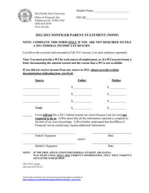 2012-2013 Nonfiler Parent Statement