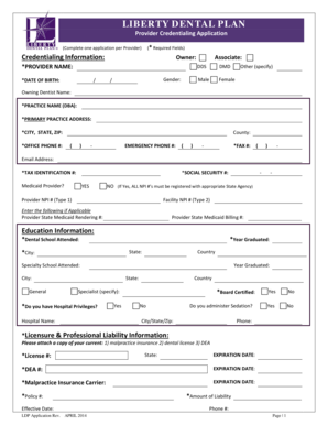 Liberty Dental Plan Provider Credentialing Application