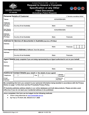 Australia Patent Amendment Request Form