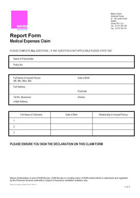 Medical Expenses Claim Form