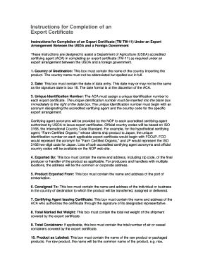 USDA Export Certificate TM-11