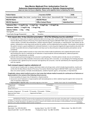 New Mexico Medicaid Prior Authorization Form for Suboxone or Subutex