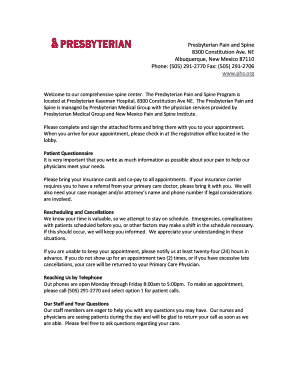 New Mexico Pain and Spine Patient Forms