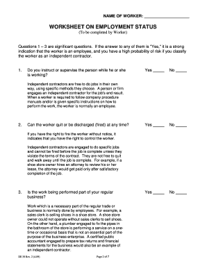 California Employment Determination Worksheet