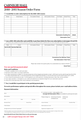 2010–2011 Season Order Form