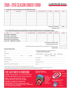 Carnegie Hall 2009–2010 Season Order Form