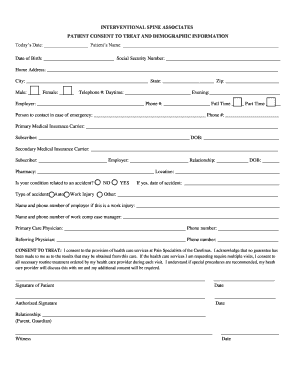 Patient Consent to Treat and Demographic Information