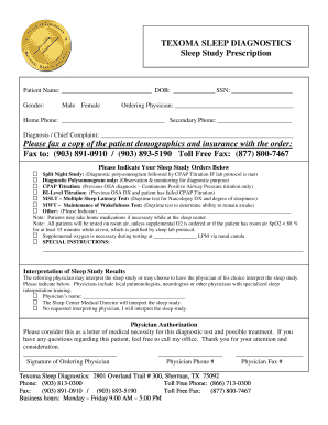 Sleep Study Prescription Form