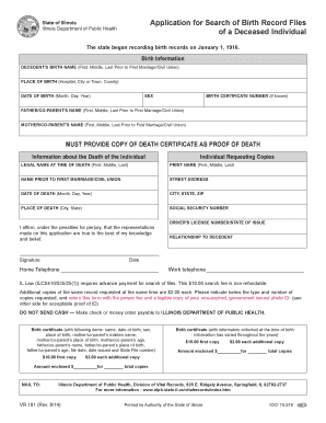 Illinois Birth Record Request for Deceased Individual
