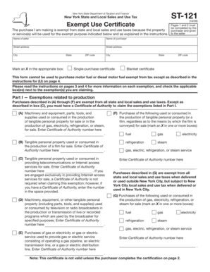 New York State Sales Tax Exempt Use Certificate