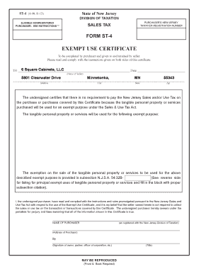 New Jersey Exempt Use Certificate