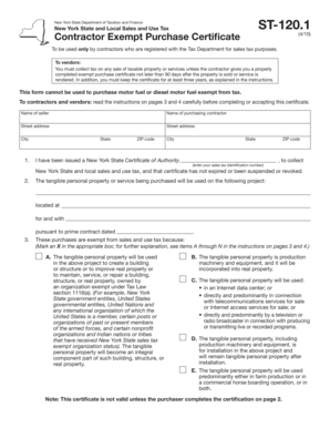New York State Contractor Exempt Purchase Certificate