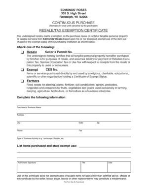 Wisconsin Resale Tax Exemption Certificate
