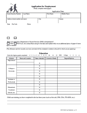 North Carolina Childcare Employment Application
