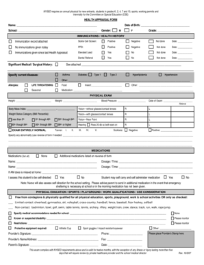 New York State Health Appraisal Form