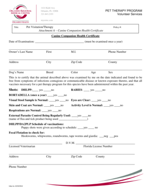 Canine Companion Health Certificate