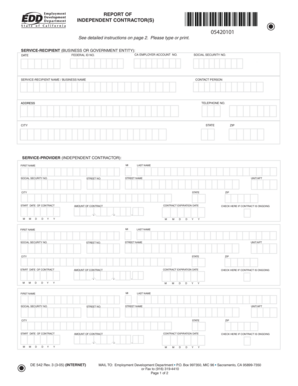 California Independent Contractor Report Form DE 542