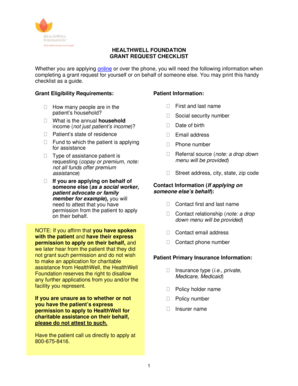 HealthWell Foundation Grant Request Checklist