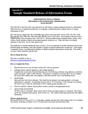 SSA-827 Authorization for Release of Information