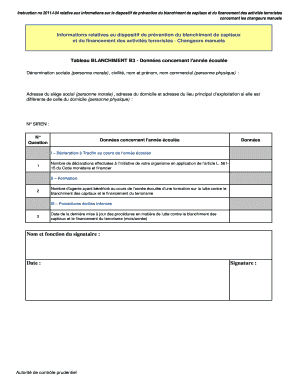 Instruction no 2011-I-04 relative aux informations sur le dispositif de prévention du blanchiment de capitaux et du financement des activités terroristes concernant les changeurs manuels