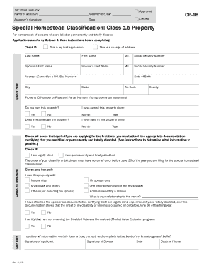 CR-1B Special Homestead Classification Application