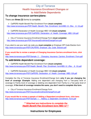 City of Torrance Health Benefit Plan Enrollment Form