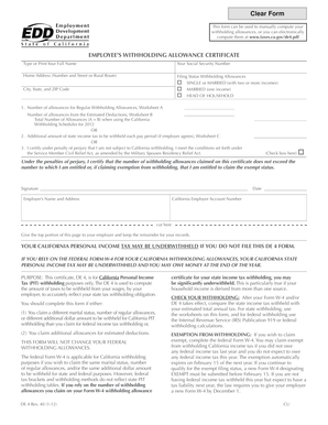 California DE 4 Withholding Allowance Certificate