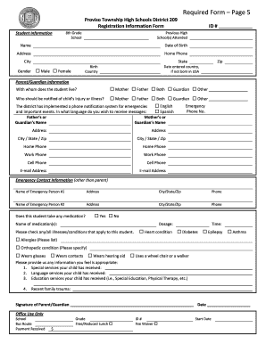 Proviso Township High School District 209 Registration Information Form