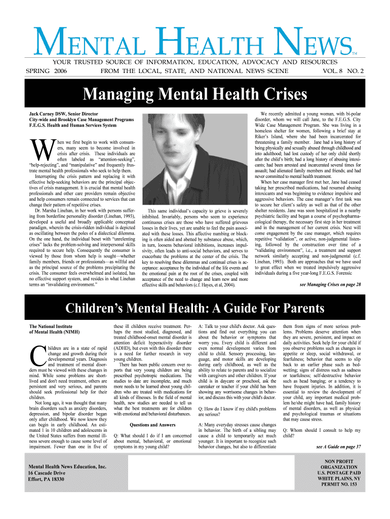 Fillable Online Mhnews Advocating For School Mental Health Services