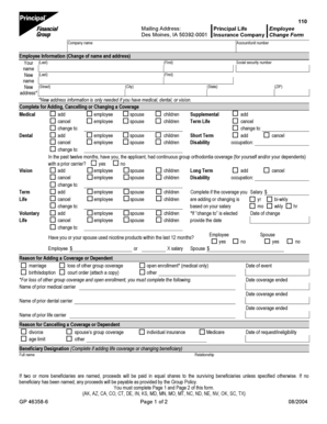 Principal Life Insurance Company Change Form