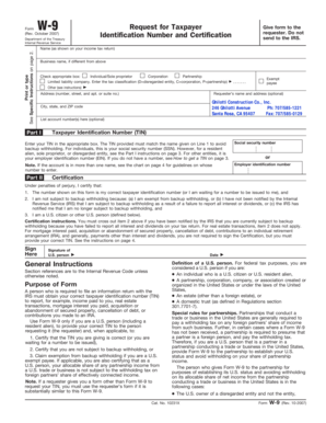Form W-9 Request for Taxpayer Identification Number and Certification