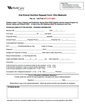 Ohio Medicaid Oral Enteral Nutrition Request Form