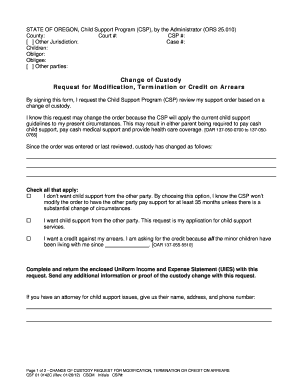 Oregon Change of Custody Request for Modification