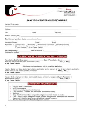 Dialysis Center Questionnaire