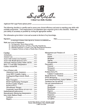 Critical Care Skills Checklist