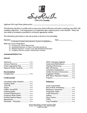 LPN-LVN Clinical Efficiency Checklist