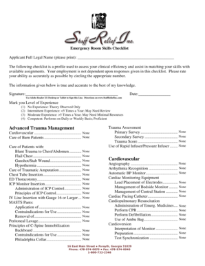 Emergency Room Skills Checklist