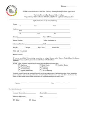 LTBB Hunting/Fishing License Application