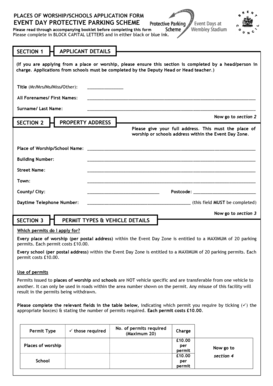 Event Day Protective Parking Scheme Application Form